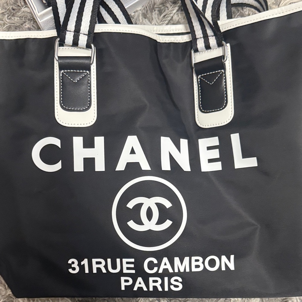 CHANEL Black and White Logo Tote